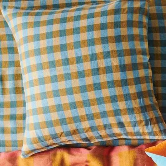 Kip & Co Marigold Tartan Euro Linen Pillowcases Set 2 - Wonder & Wild